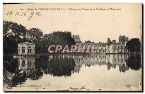 Old Postcard Palais De Fontainebleau L & # 39Etang For Carp and the flag of &...