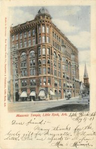 c1907 Wheelock Postcard; Masonic Temple, Little Rock AR Block View, Posted