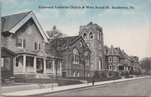 Postcard Emanuels Lutheran Church & West Broad St Souderton PA