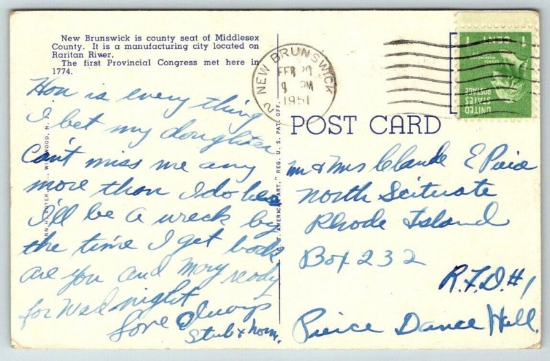 St. Peter's Hospital  New Brunswick  New Jersey  Postcard  1951