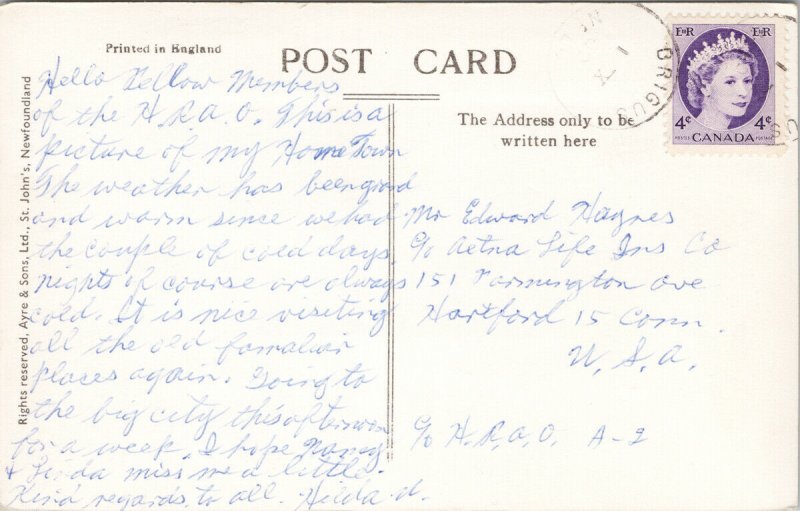 Brigus Newfoundland NL NFLD Birdseye HRAO Member on back RPPC Postcard H10