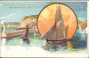 Nice France Sailing Sailboat & Lighthouse c1905 Postcard