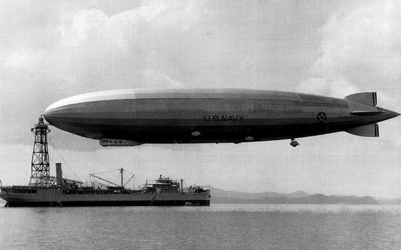 Postcard USS Patoka AO-9 with Zeppelin Los Angels 