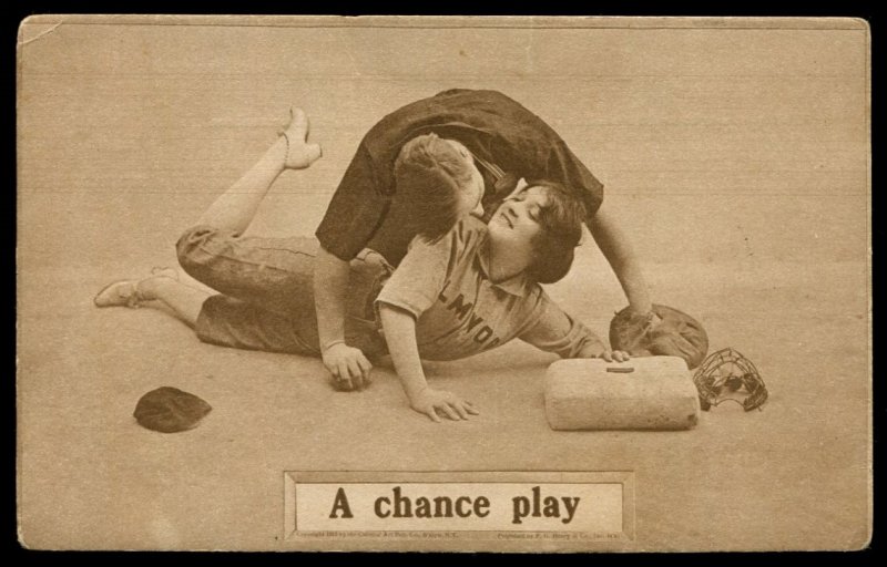 A Chance Play. Baseball theme romantic card. F.G. Henry & Co.