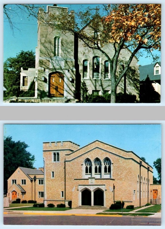 2 Postcards WAUKEGAN, IL Illinois~ IMMANUEL LUTHERAN CHURCH First Baptist Church