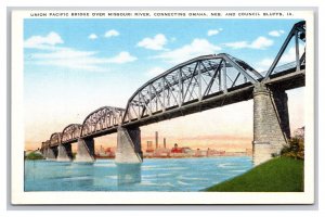 Union Pacific Railroad Bridge Omaha NE Council Bluffs IA UNP WB Postcard N24