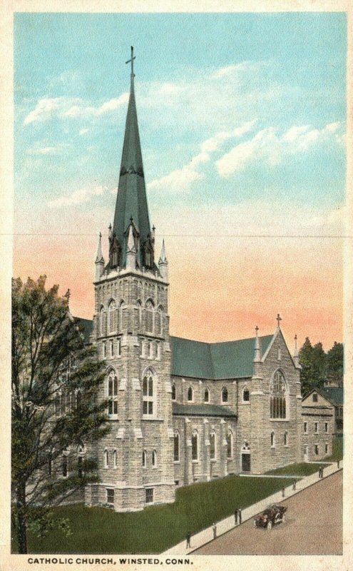 Vintage Postcard 1920's Catholic Church Winsted CT Connecticut Danziger & Berman