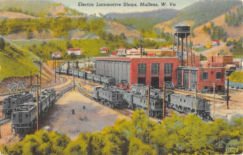 Mullens West Virginia Electric Locomotive Shop Antique Postcard KK1131