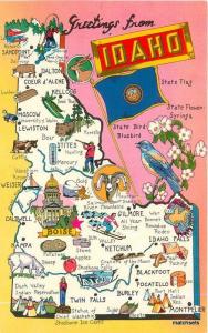 1960s Map Attractions Idaho Tichnor postcard 11927