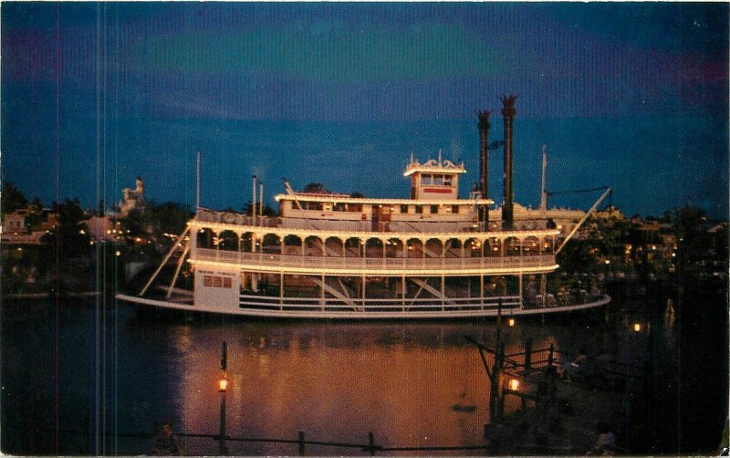 Postcard California Anaheim Disneyland Amusement Mark Twain Night 23-1987