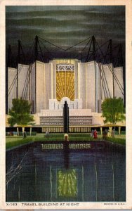 1933 Chicago World's Fair The Travel Building At Night 1934