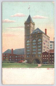 Transportation~Illinois Central Depot @ Chicago Illinois~Vintage Postcard