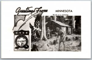 Minnesota 1950-60s Photo Postcard Greetings Pioneer and State Seal