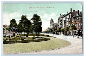 1908 View Of Drexel Boulevard Horse Carriage Chicago Illinois IL Posted Postcard