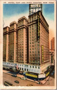 Hotel Taft and Roxy Theatre New York City Linen Postcard C036