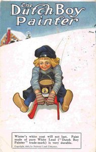 Dutch Boy Painter Snow Sled National Lead Co Paint 1910 advertising postcard