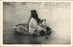 China Women Rowing Native Boat Fiath in a Tub c1910 Postcard