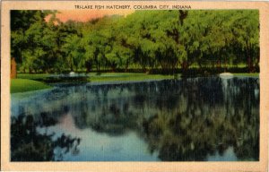 Tri-Lake Fish Hatchery, Columbia City IN c1947 Vintage Linen Postcard L27