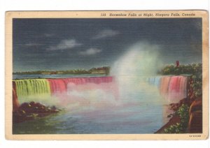 Illuminated Horseshoe Falls, Niagara Falls, Ontario, Vintage Linen Postcard #2