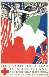 Poster Art Deco Italian Patriotic Winged Woman American Italian British Flags