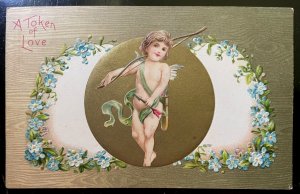 Vintage Victorian Postcard 1908 A Token of My Love - Angel with Blue Flowers