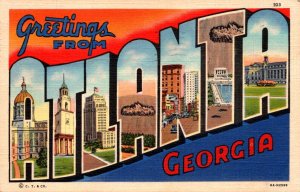 Georgia Greetings From Atlanta Large Letter Linen 1943 Curteich