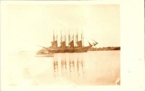 Antique RPPC Harbor Scene Sailing Ships Boats c1910 Maritime Postcard
