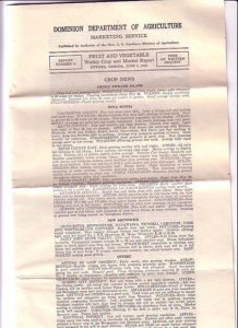 June 1938 Canada Department of Agriculture Crop News by Province