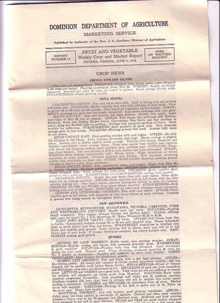 June 1938 Canada Department of Agriculture Crop News by Province