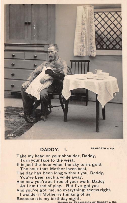 Daddy Postcard Series~1-2-3-4 Poems~Father Daughter @ Table~Bamforth & Co RPPC