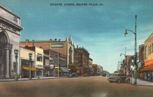 Vintage Postcard Seventh Ave. Buildings National Bank Beaver Falls Pennsylvania