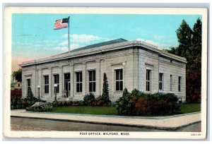 1936 Post Office Building Milford Massachusetts MA Posted Vintage Postcard