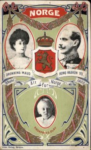 Norge Norway Patriotic Royalty Dronning Maud Kong Haakon VII & Olav Postcard