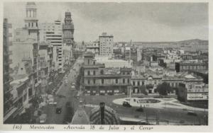 Montevideo Uruguay ~ Avenida 18 de Julio y el Cerro ~ Vintage Postcard