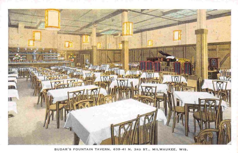 Budar's Fountain Tavern Interior Milwaukee Wisconsin 1930s postcard