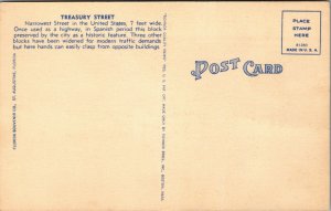 Vtg 1940s Treasury Street Narrowest Street St Augustine Florida FL Postcard