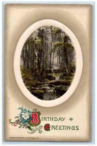 John Winsch Artist Signed Postcard Birthday Greetings Forest Waterfalls Embossed