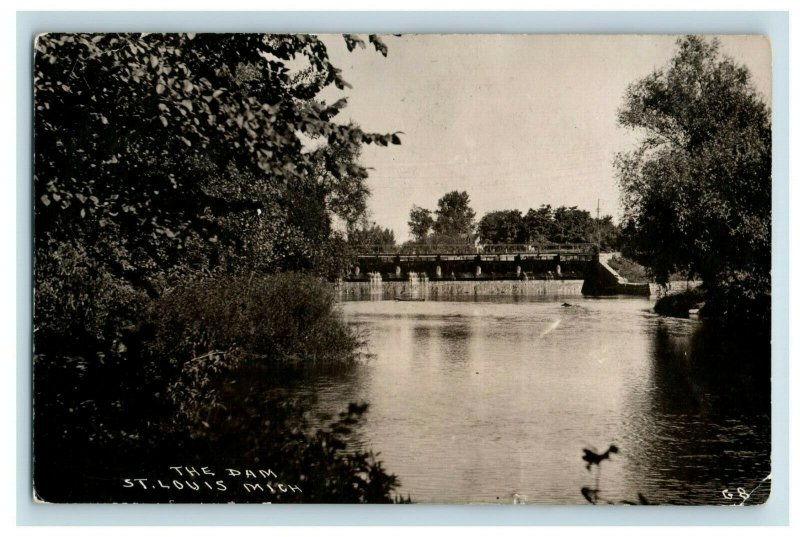 C.1910 RPPC The Dam St. Louis, Michigan View From Top Dam Real Photo Postcard G2 