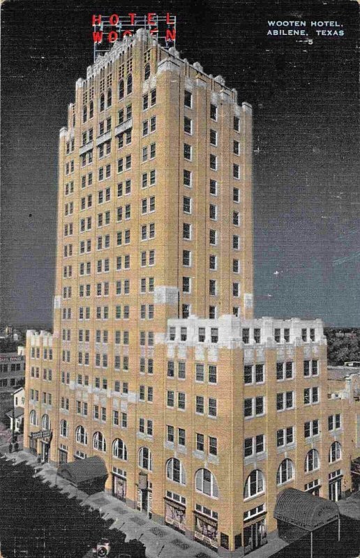 Wooten Hotel Night Abilene Texas 1950s linen postcard