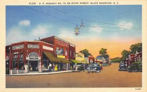 Black Mountain North Carolina 1940s Postcard US Highway No 70 on State Street