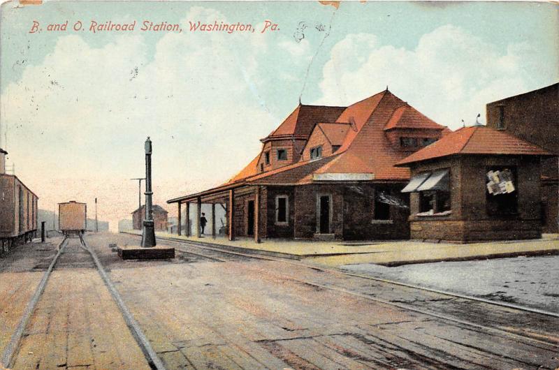 D64/ Washington Pennsylvania Pa Postcard Railroad Depot Station B&O 2