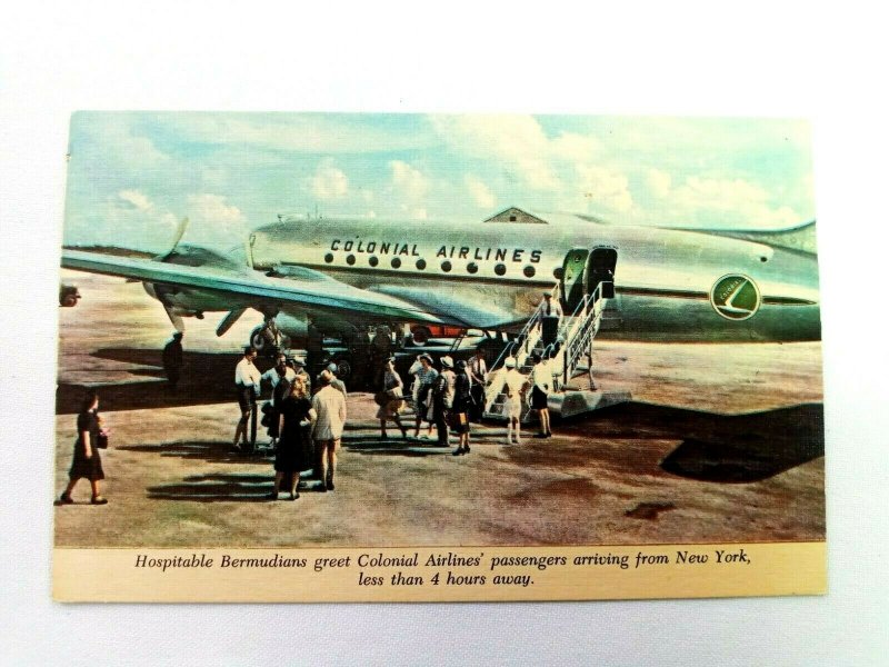 Vintage Postcard Hospitable Bermudians Colonial Airlines Passengers Arriving NY 