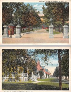 2~Postcards Atlanta, GA Georgia  FORT MCPHERSON Entrance~Officer's Row  ca1920's