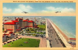 Texas Galveston Beach Boulevard and Seawall From The Air Showing Hotel Galvez...