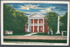 Vintage Postcard 1930-1945 Court House & Confederate Monument Martinsville, VA