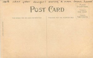 1908 Leap Year Cowgirl roping a man comic humor #1064 Postcard 22-5740