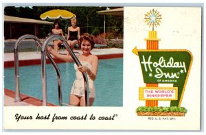 1971 Holiday Inn Swimming Pool Pretty Women Bathing Lake City Florida Postcard 