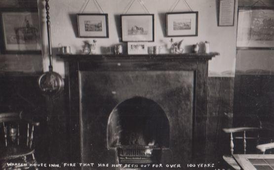 Warren House Inn Fireplace That Never Needs Fireman Devon Real Photo Postcard