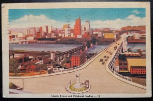 Vintage Postcard 1944 Liberty Bridge & Pittsburgh Skyline, Pittsburgh, PA