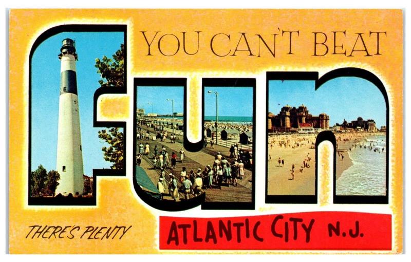 1960s You Can't Beat Fun, There's Plenty Atlantic City, NJ Postcard